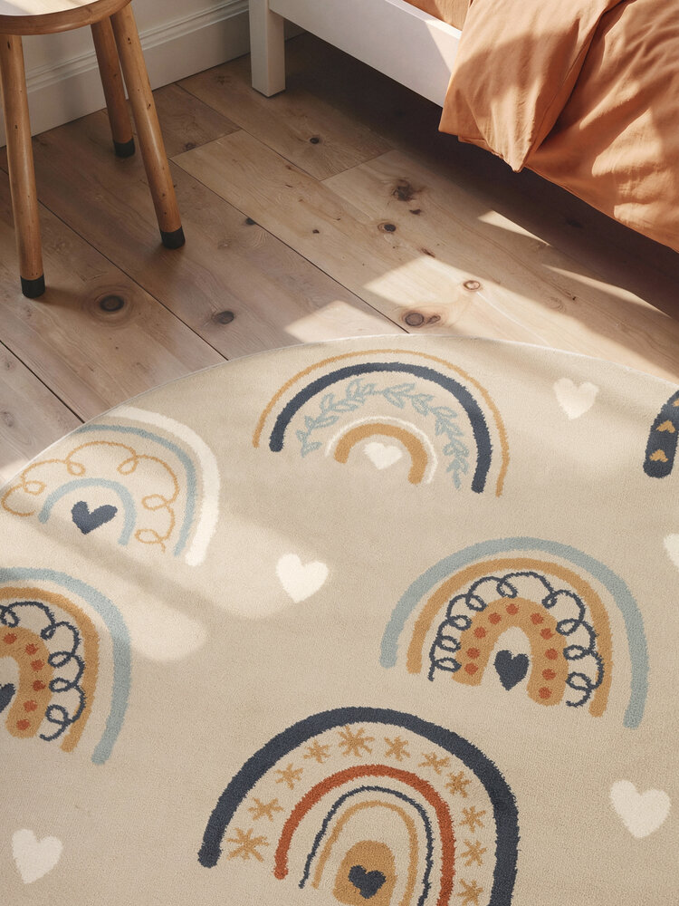 Rond kindervloerkleed - Adventures Bowie Beige/Kleurrijk Rond kindervloerkleed - Adventures Bowie Beige/Kleurrijk