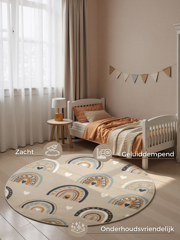 Rond kindervloerkleed - Adventures Bowie Beige/Kleurrijk Rond kindervloerkleed - Adventures Bowie Beige/Kleurrijk