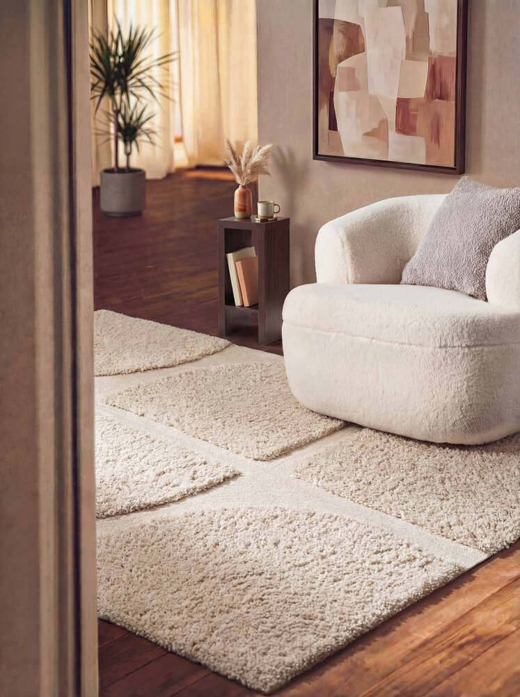 Geometrisch hoogpolig vloerkleed - Lambeth Creme Geometrisch hoogpolig vloerkleed - Lambeth Creme