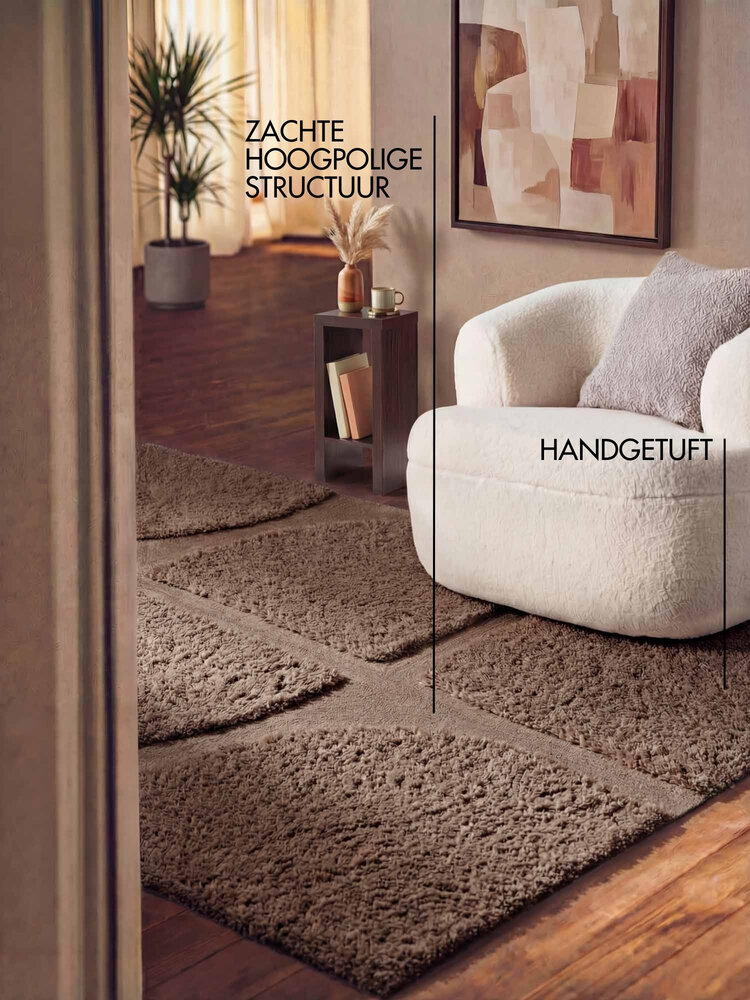 Geometrisch hoogpolig vloerkleed - Lambeth Bruin Geometrisch hoogpolig vloerkleed - Lambeth Bruin
