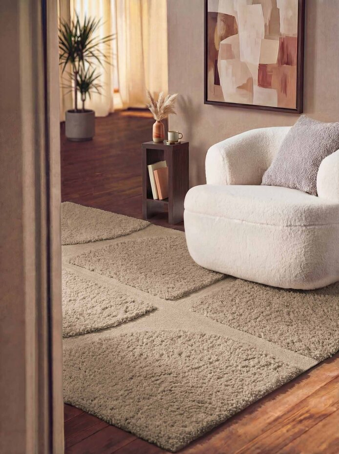 Geometrisch hoogpolig vloerkleed - Lambeth Beige Geometrisch hoogpolig vloerkleed - Lambeth Beige