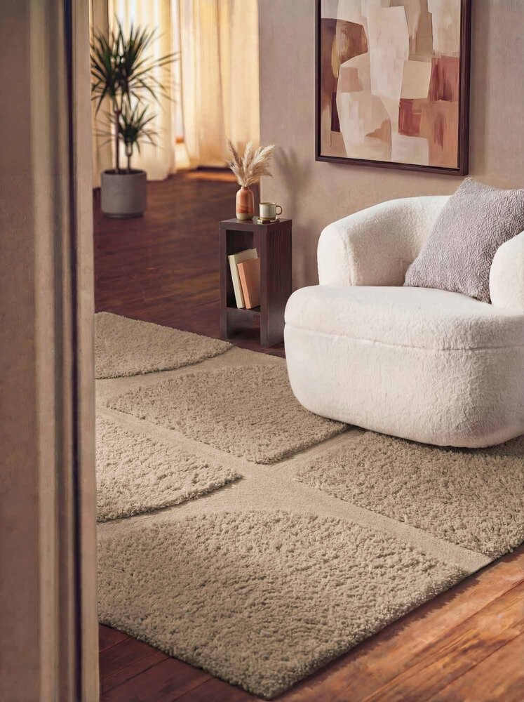 Geometrisch hoogpolig vloerkleed - Lambeth Beige Geometrisch hoogpolig vloerkleed - Lambeth Beige