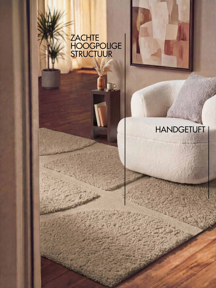 Geometrisch hoogpolig vloerkleed - Lambeth Beige Geometrisch hoogpolig vloerkleed - Lambeth Beige