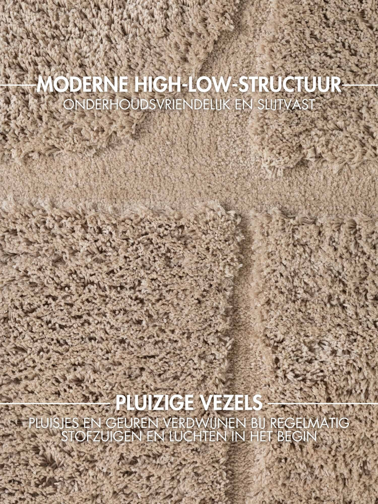 Geometrisch hoogpolig vloerkleed - Lambeth Beige Geometrisch hoogpolig vloerkleed - Lambeth Beige