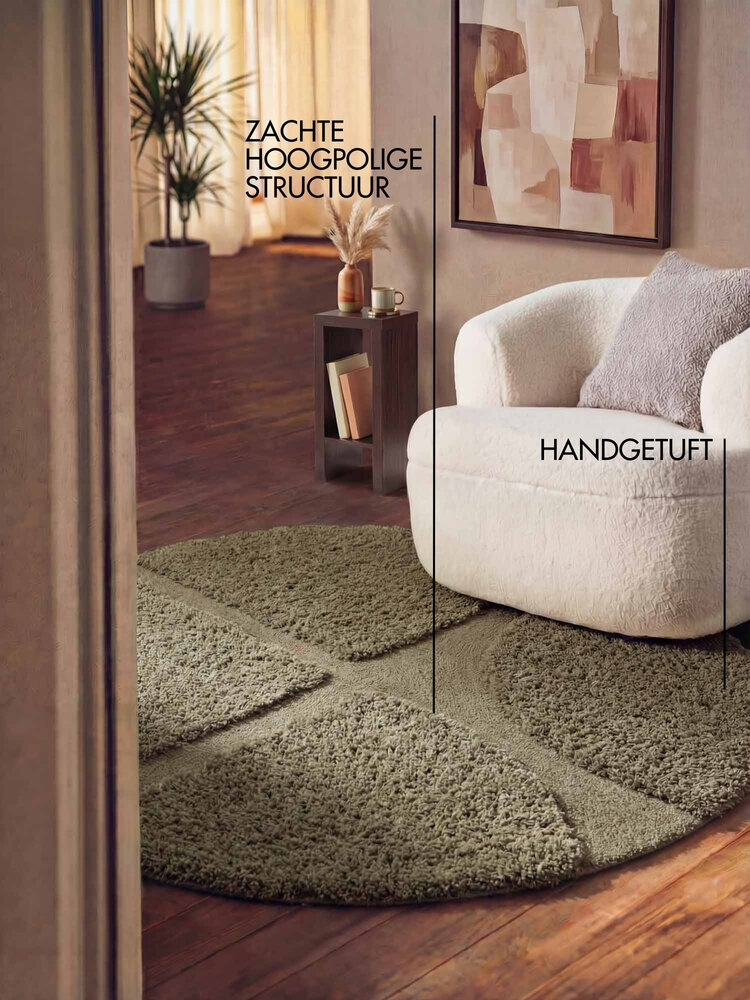 Rond geometrisch hoogpolig vloerkleed - Lambeth Groen Rond geometrisch hoogpolig vloerkleed - Lambeth Groen
