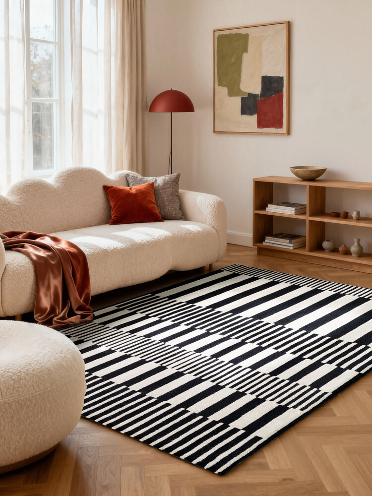 Wollen vloerkleed geometrisch - Stryve Pulse Zwart/Wit Wollen vloerkleed geometrisch - Stryve Pulse Zwart/Wit