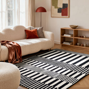 Elle Decoration Wollen vloerkleed geometrisch - Stryve Pulse Zwart/Wit Elle Decoration Wollen vloerkleed geometrisch - Stryve Pulse Zwart/Wit