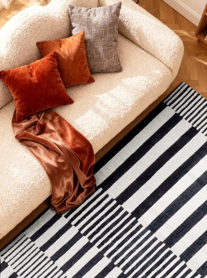 Wollen vloerkleed geometrisch - Stryve Pulse Zwart/Wit Wollen vloerkleed geometrisch - Stryve Pulse Zwart/Wit