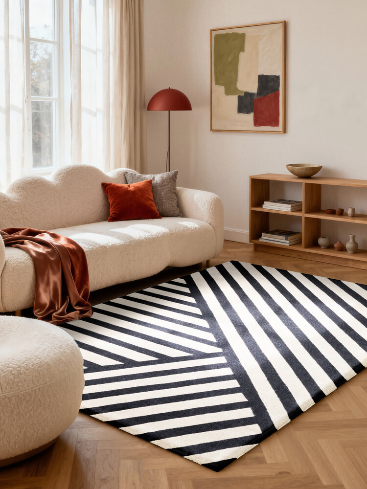 Wollen vloerkleed geometrisch - Stryve Noir Zwart/Wit Wollen vloerkleed geometrisch - Stryve Noir Zwart/Wit