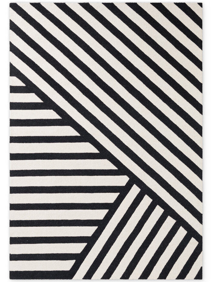 Wollen vloerkleed geometrisch - Stryve Noir Zwart/Wit Wollen vloerkleed geometrisch - Stryve Noir Zwart/Wit