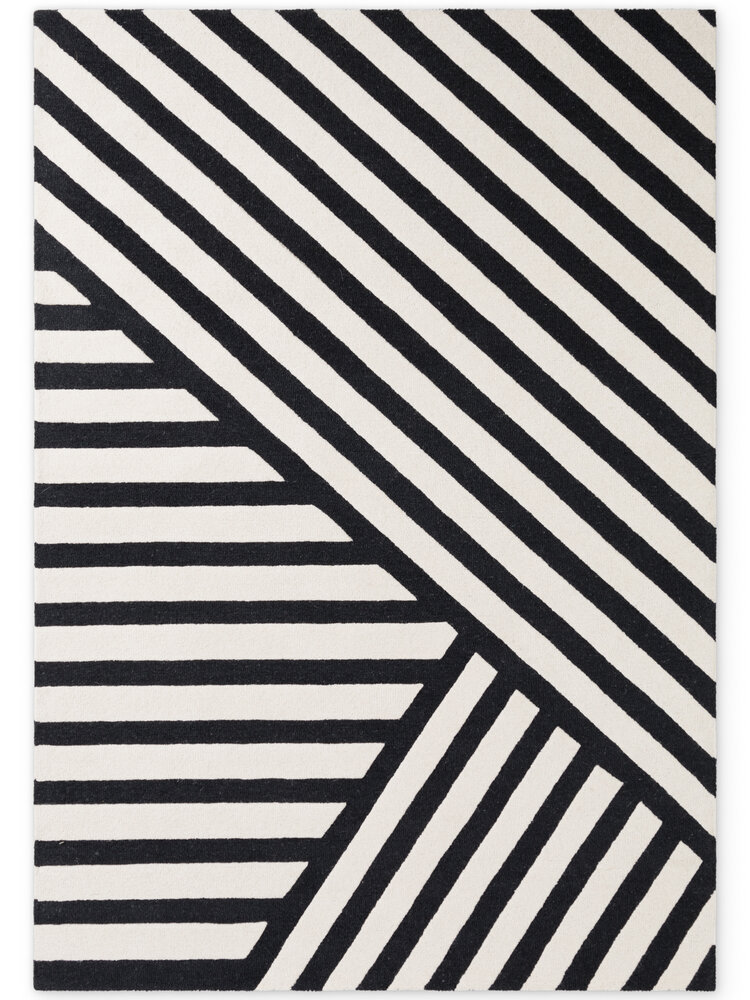 Wollen vloerkleed geometrisch - Stryve Noir Zwart/Wit Wollen vloerkleed geometrisch - Stryve Noir Zwart/Wit