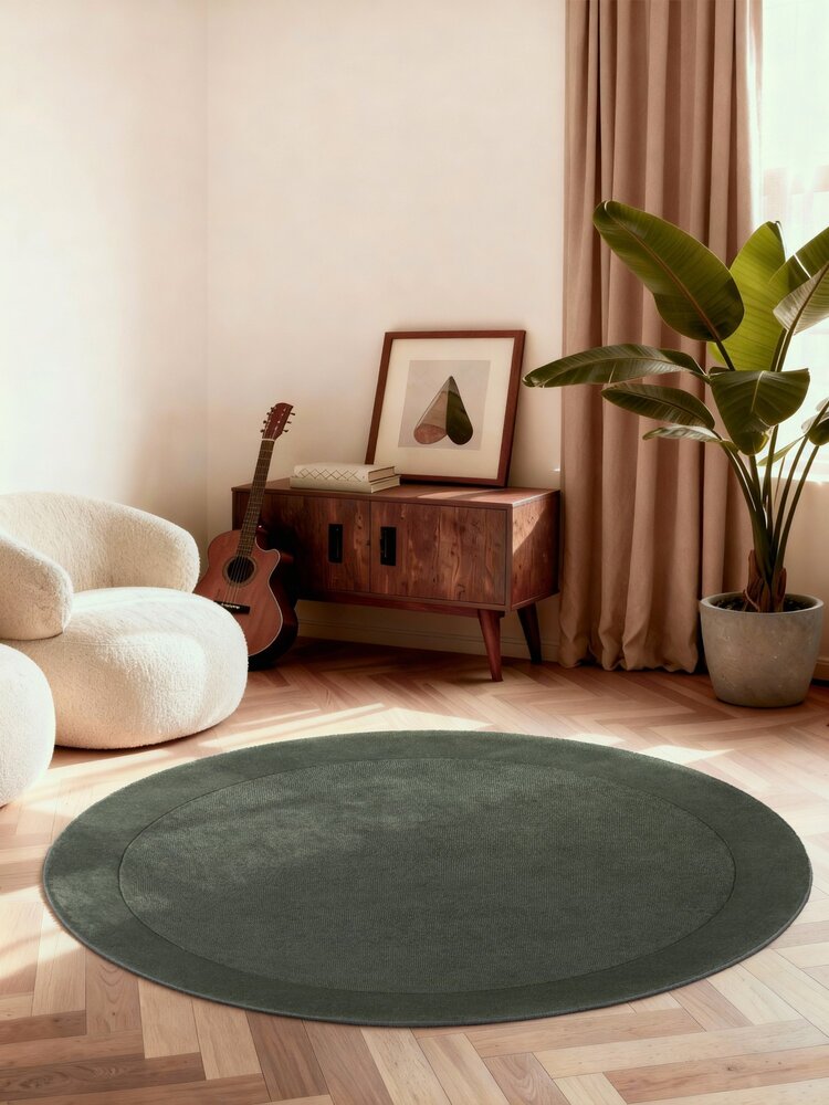 Rond wollen vloerkleed - Kivi Groen Rond wollen vloerkleed - Kivi Groen