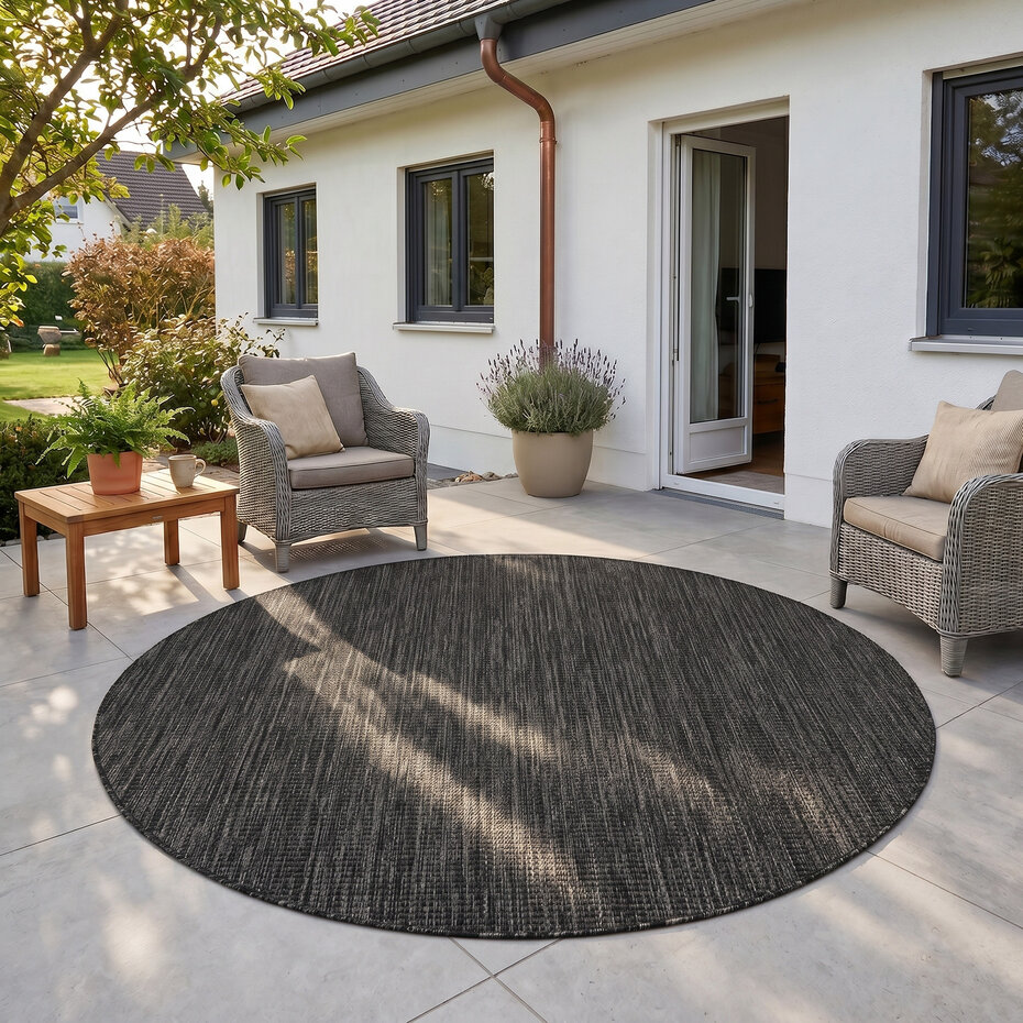 Rond effen buitenkleed - Mira Zwart Rond effen buitenkleed - Mira Zwart