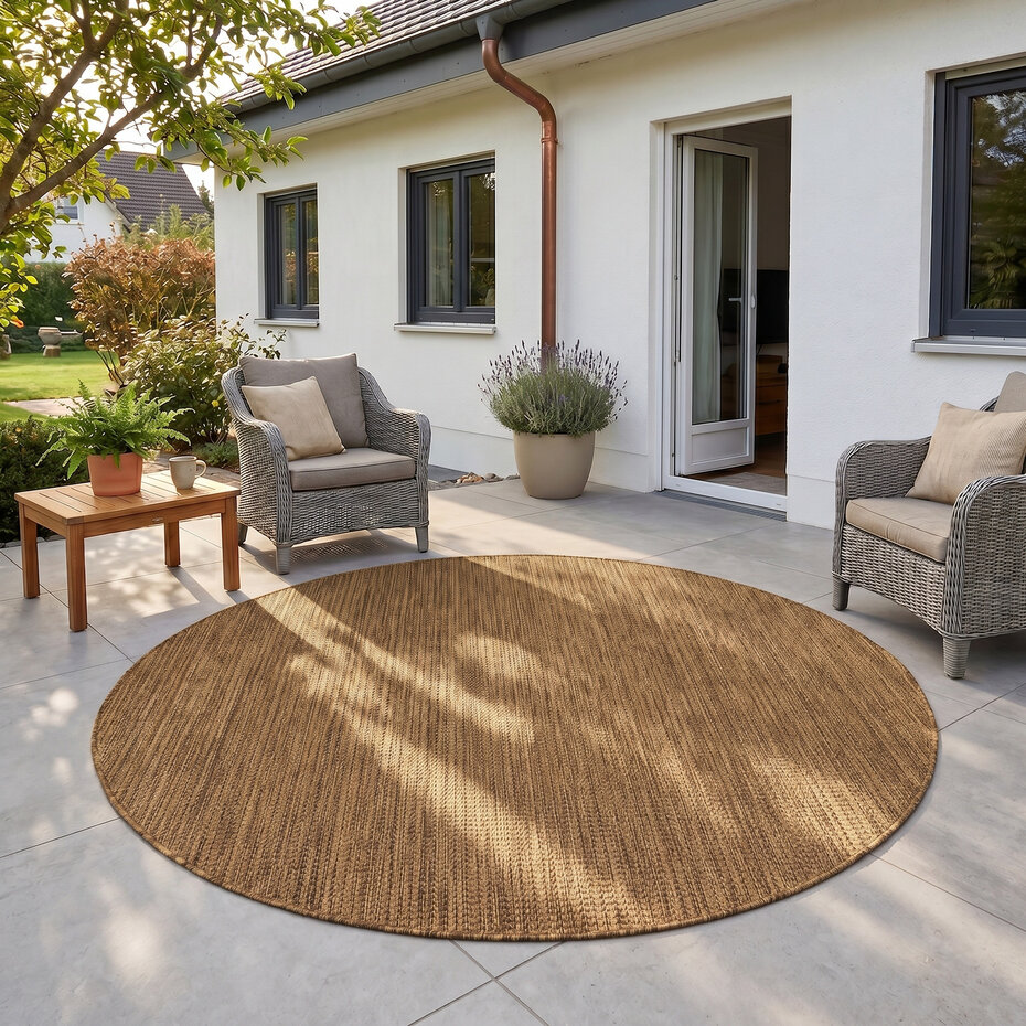 Rond effen buitenkleed - Mira Bruin/Naturel Rond effen buitenkleed - Mira Bruin/Naturel