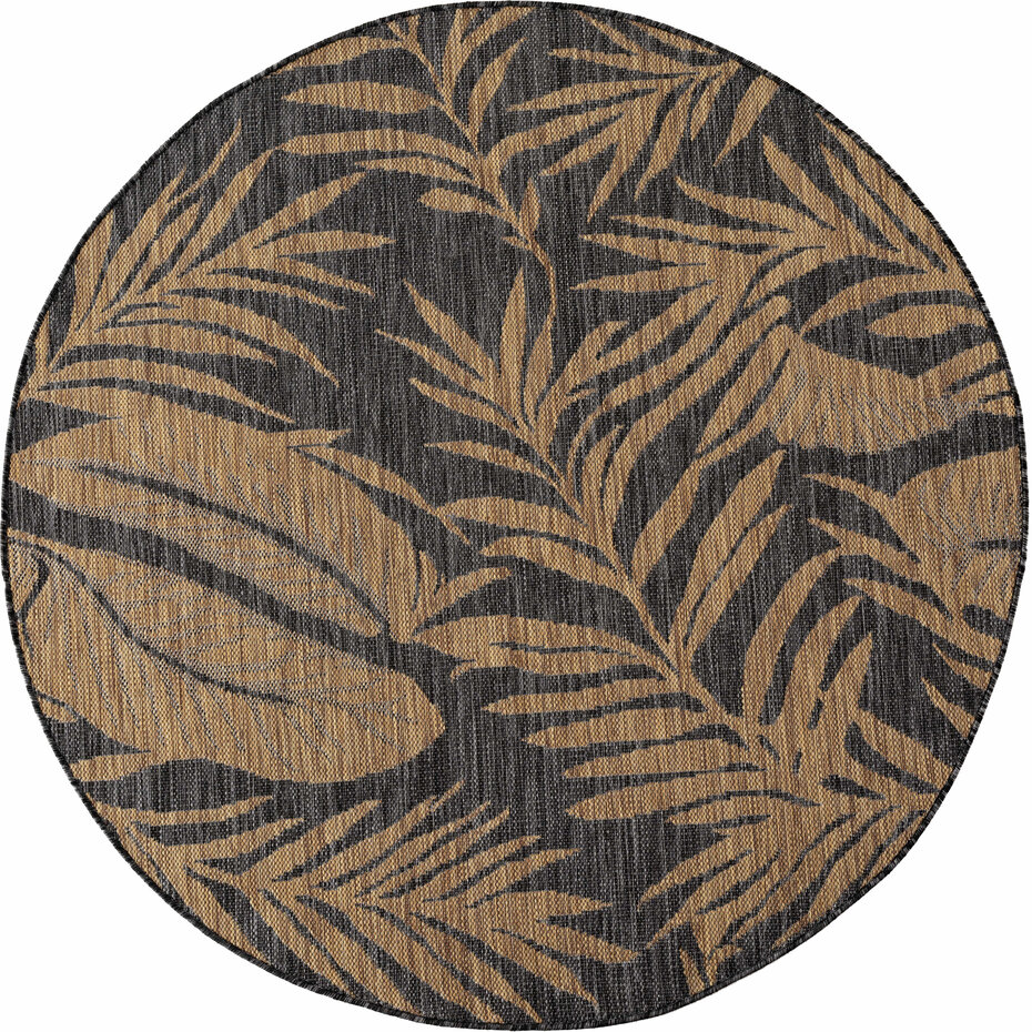 Rond bladeren buitenkleed - Mira Zwart/Naturel Rond bladeren buitenkleed - Mira Zwart/Naturel