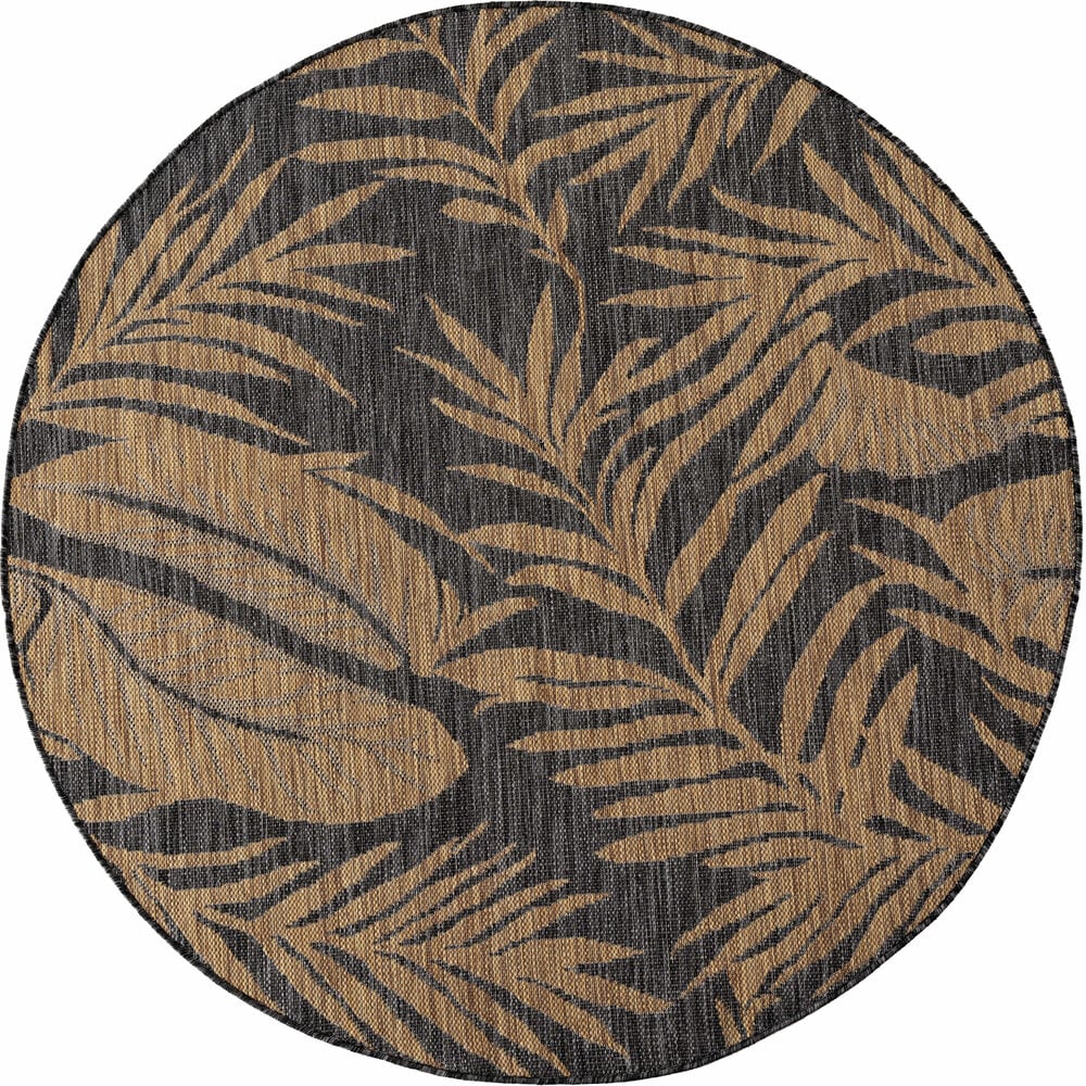 Rond bladeren buitenkleed - Mira Zwart/Naturel Rond bladeren buitenkleed - Mira Zwart/Naturel