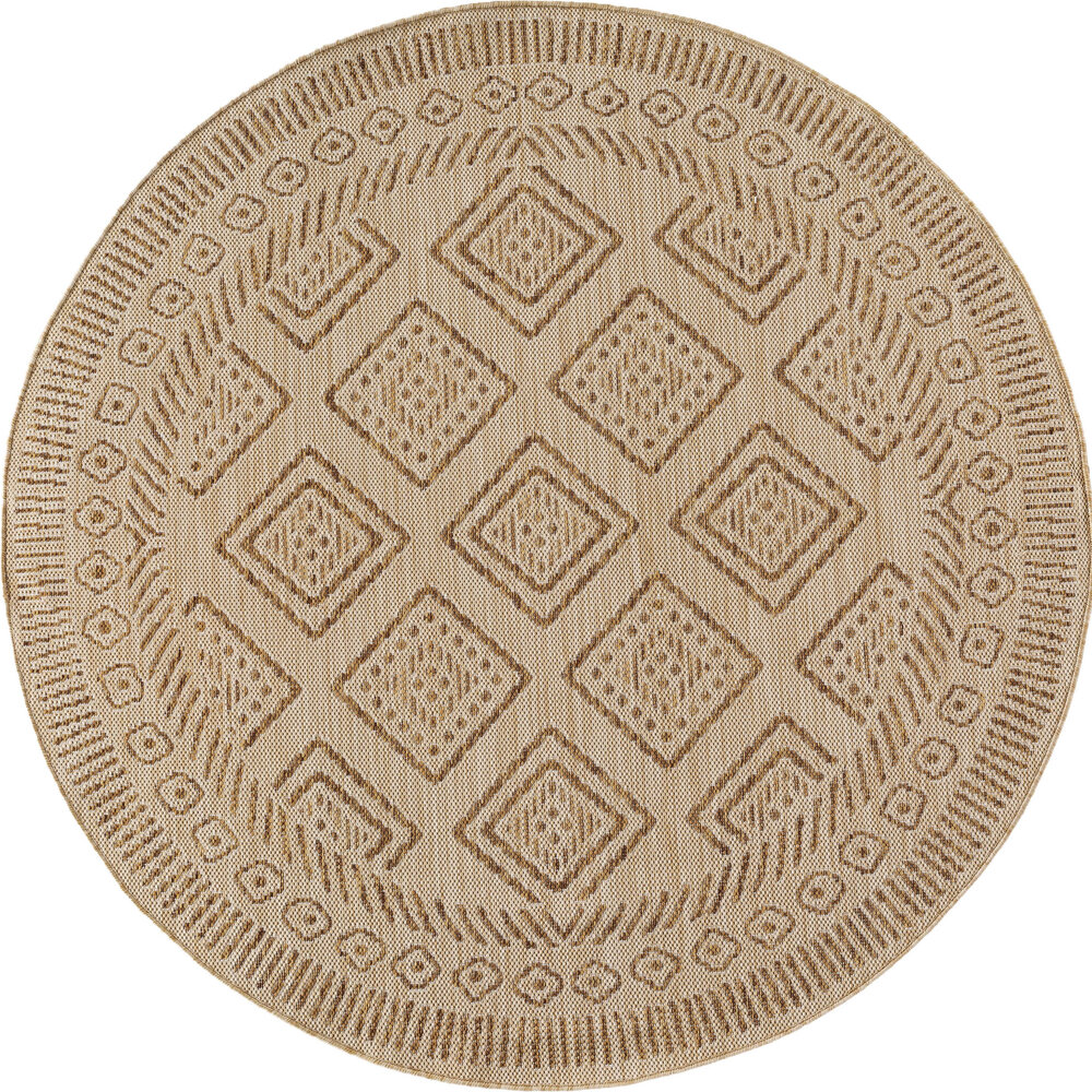 Rond Boho buitenkleed - Mira Beige Rond Boho buitenkleed - Mira Beige