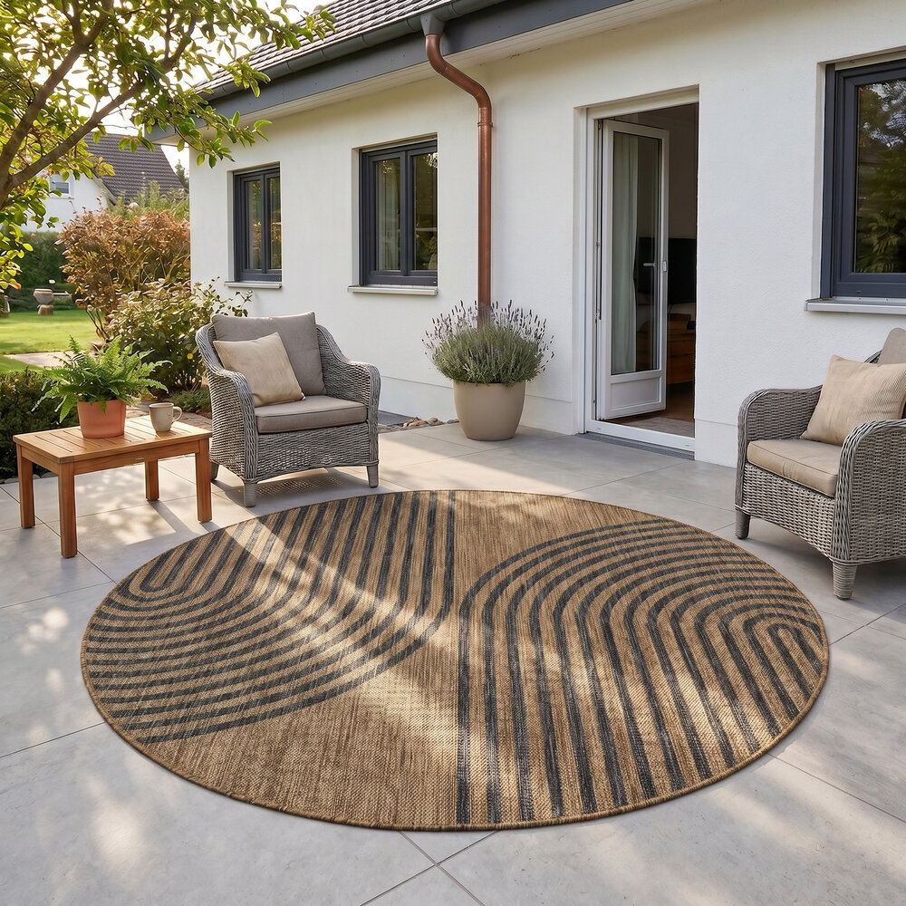 Rond japandi buitenkleed - Mira Naturel/Zwart Rond japandi buitenkleed - Mira Naturel/Zwart