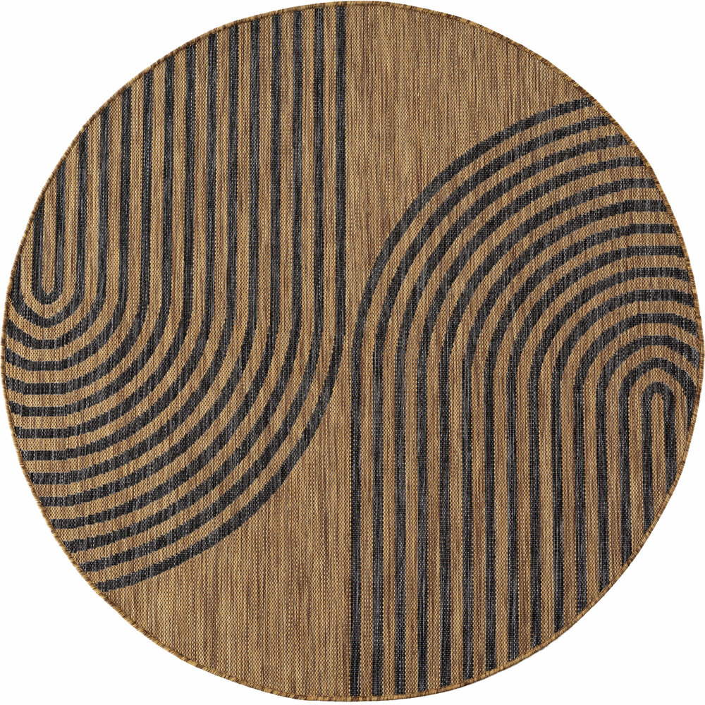 Rond japandi buitenkleed - Mira Naturel/Zwart Rond japandi buitenkleed - Mira Naturel/Zwart