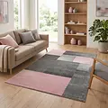 Modern geblokt vloerkleed - Broadway Roze/Grijs