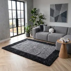 Hoogpolig vloerkleed - Candy Shaggy Antraciet Lijstmotief