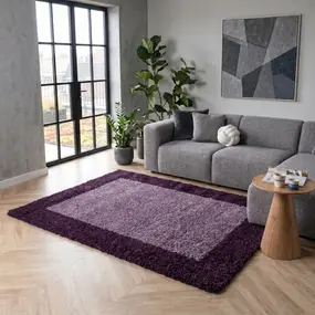 Hoogpolig vloerkleed - Candy Shaggy Paars Lijstmotief Hoogpolig vloerkleed - Candy Shaggy Paars Lijstmotief