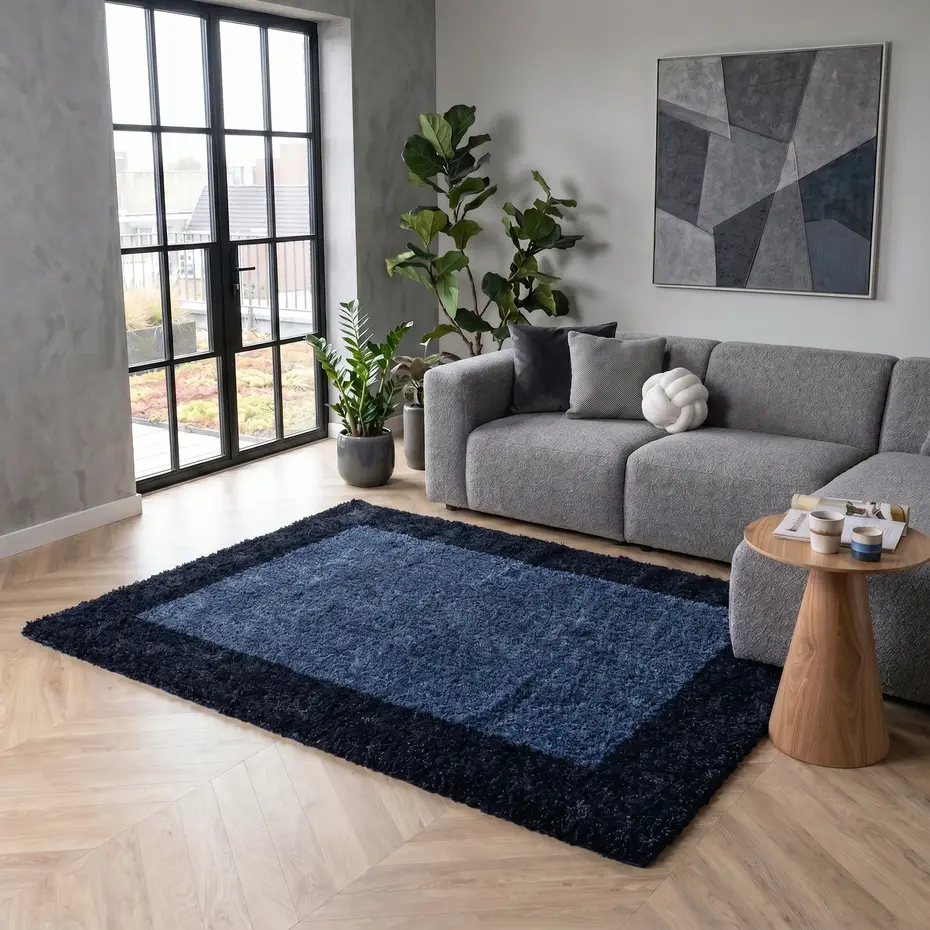 Hoogpolig vloerkleed - Candy Shaggy Marineblauw Lijstmotief Hoogpolig vloerkleed - Candy Shaggy Marineblauw Lijstmotief