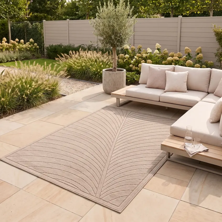 Palmblad binnen- en buitenkleed – Novara Beige Palmblad binnen- en buitenkleed – Novara Beige