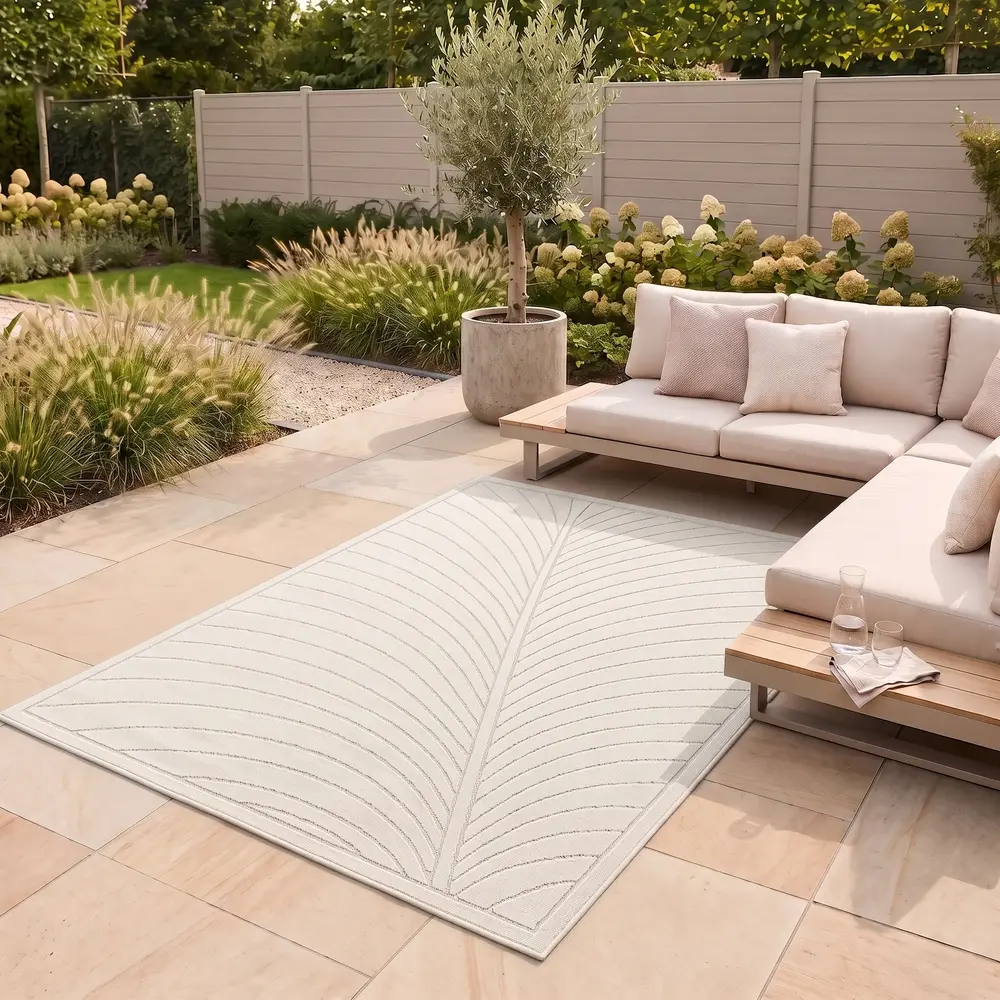 Palmblad binnen- en buitenkleed – Novara Creme Palmblad binnen- en buitenkleed – Novara Creme