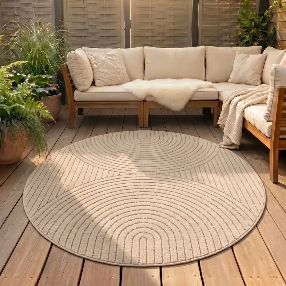 Rond Japandi binnen- en buitenkleed - Novara Beige Rond Japandi binnen- en buitenkleed - Novara Beige