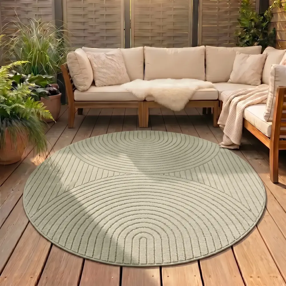 Rond Japandi binnen- en buitenkleed - Novara Groen Rond Japandi binnen- en buitenkleed - Novara Groen