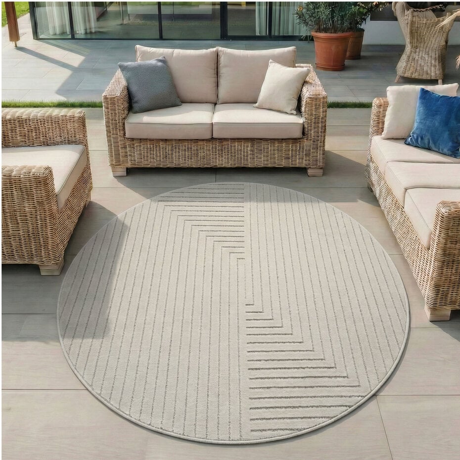 Rond modern binnen- en buitenkleed - Novara Creme Rond modern binnen- en buitenkleed - Novara Creme