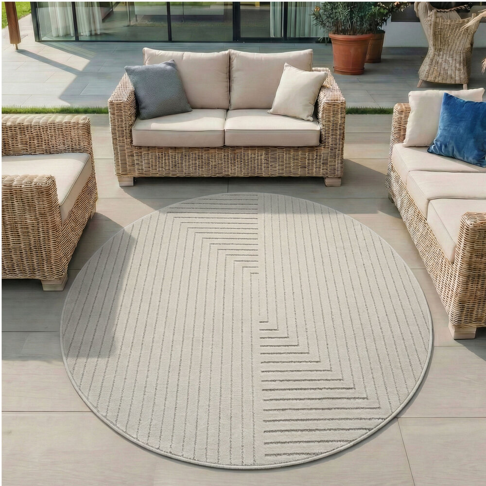 Rond modern binnen- en buitenkleed - Novara Creme Rond modern binnen- en buitenkleed - Novara Creme