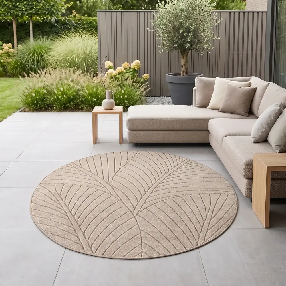 Rond botanisch binnen- en buitenkleed - Novara Beige