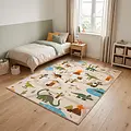 Kinderkamer vloerkleed - Coco Dino Beige/Kleurrijk