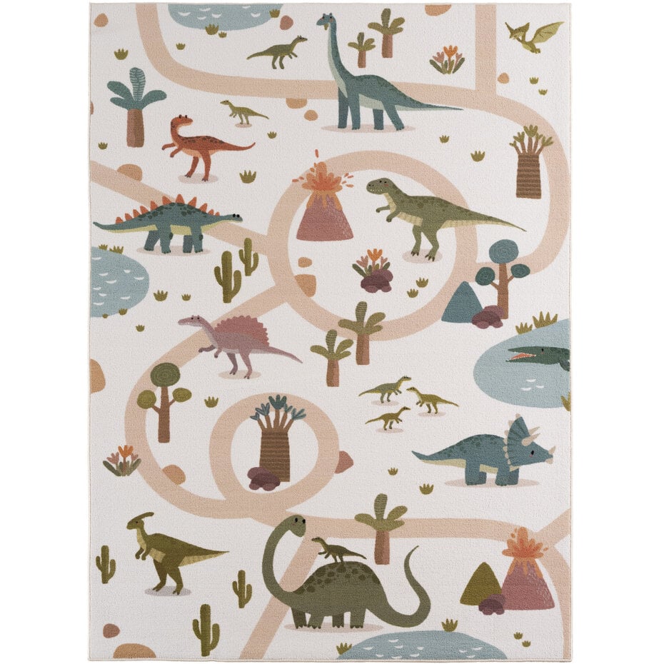 Kinderkamer vloerkleed - Coco Dino Creme/Kleurrijk Kinderkamer vloerkleed - Coco Dino Creme/Kleurrijk