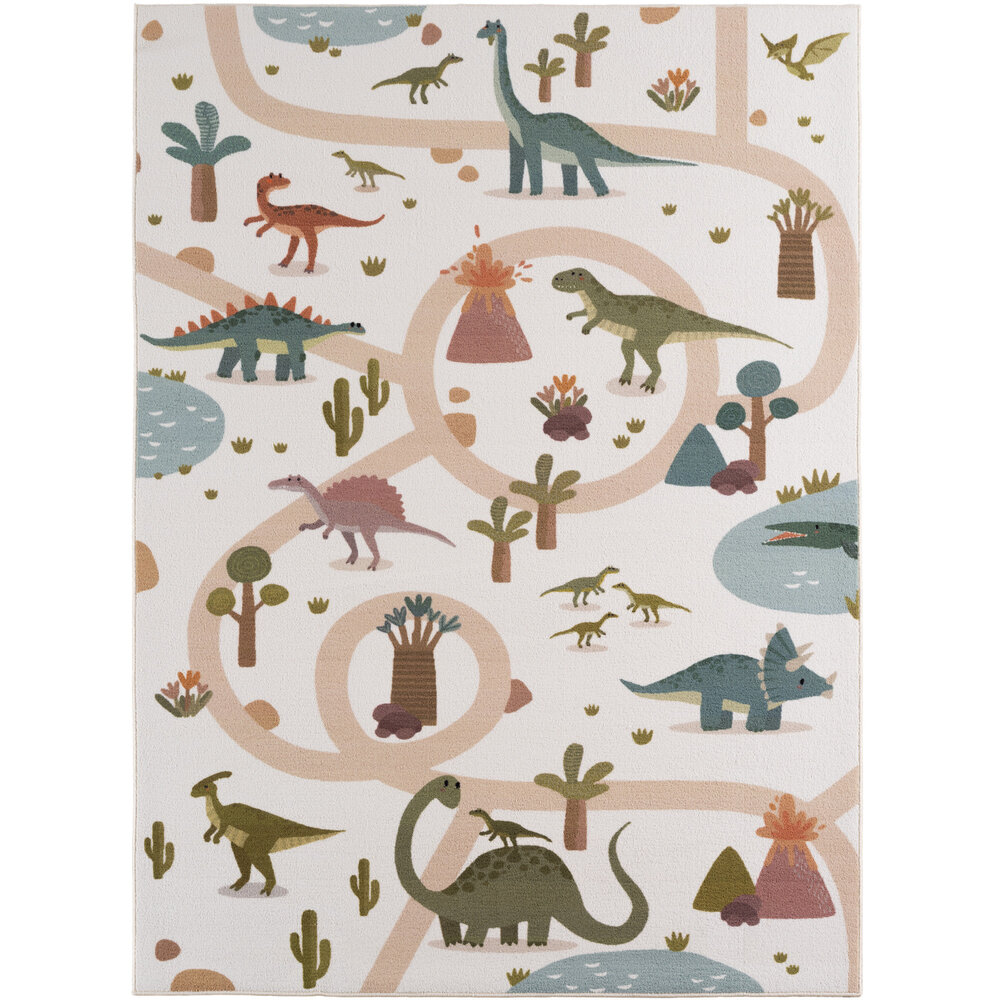 Kinderkamer vloerkleed - Coco Dino Creme/Kleurrijk Kinderkamer vloerkleed - Coco Dino Creme/Kleurrijk