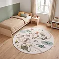Rond kinderkamer vloerkleed - Coco Dino Creme/Kleurrijk