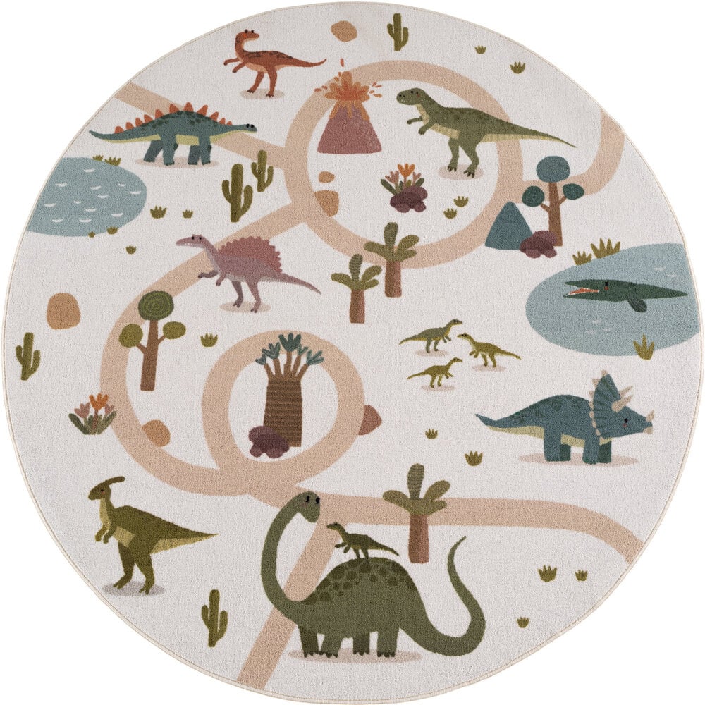 Rond kinderkamer vloerkleed - Coco Dino Creme/Kleurrijk
