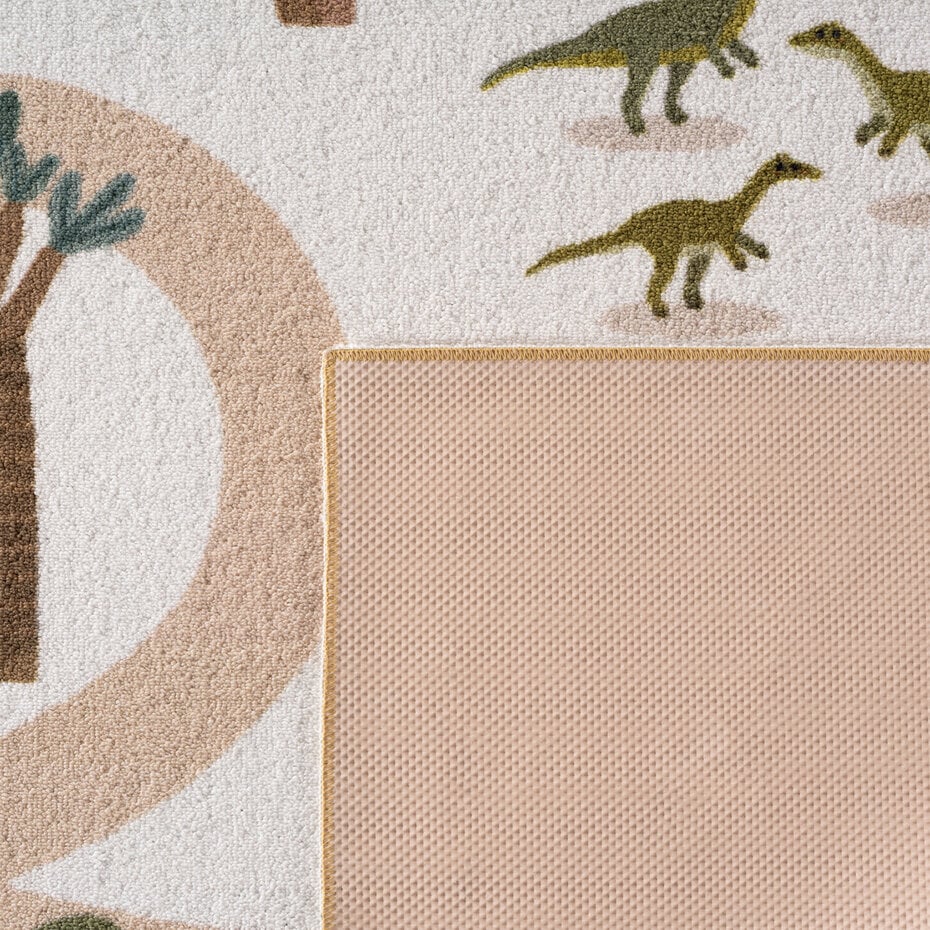 Rond kinderkamer vloerkleed - Coco Dino Creme/Kleurrijk