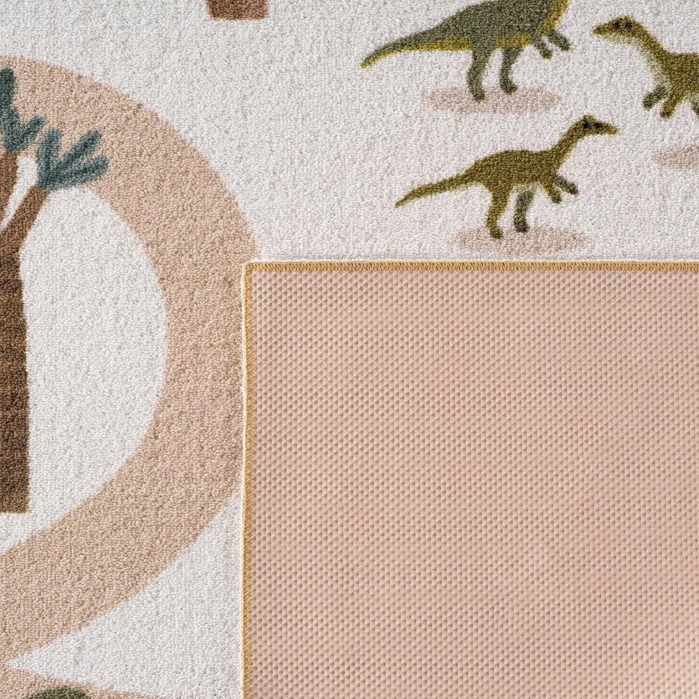 Rond kinderkamer vloerkleed - Coco Dino Creme/Kleurrijk