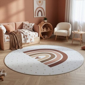 Rond kinderkamer vloerkleed - Coco Regenboog Creme/Roze Rond kinderkamer vloerkleed - Coco Regenboog Creme/Roze