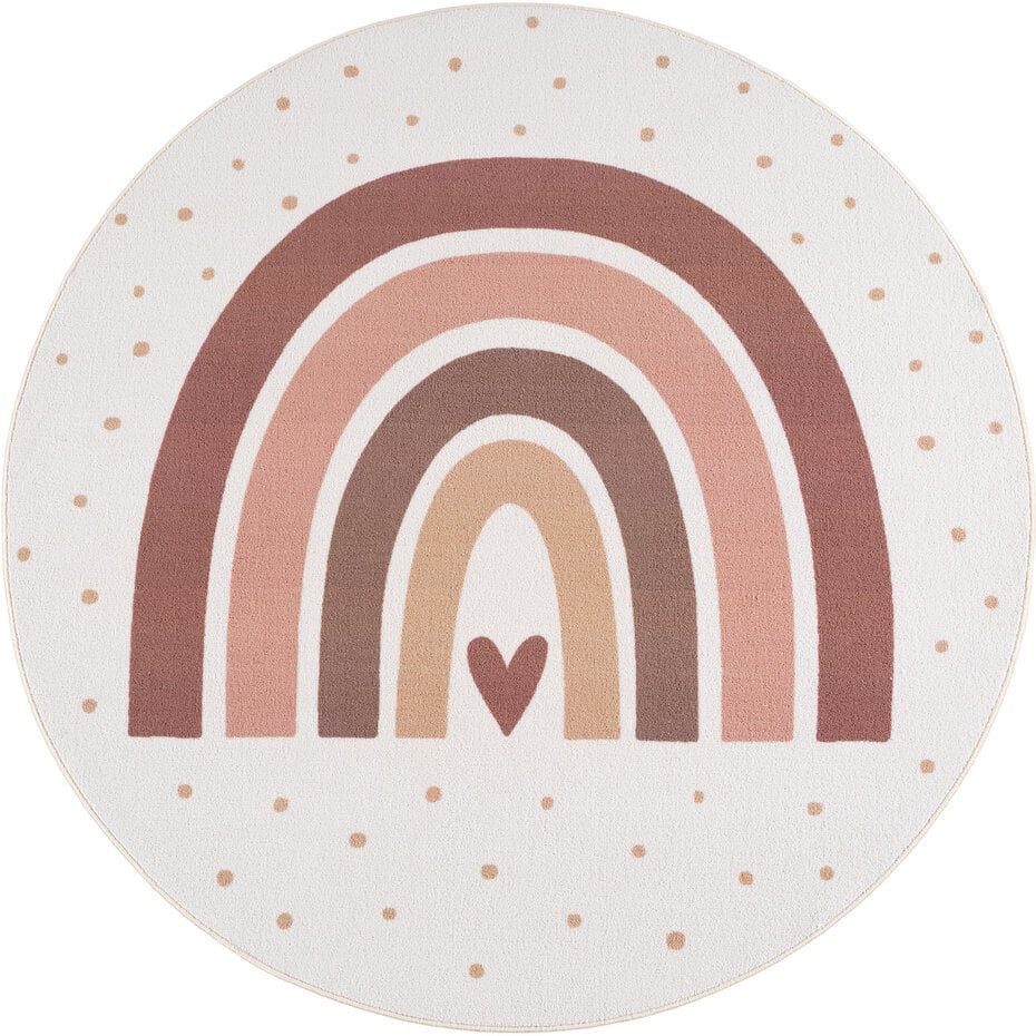 Rond kinderkamer vloerkleed - Coco Regenboog Creme/Roze Rond kinderkamer vloerkleed - Coco Regenboog Creme/Roze