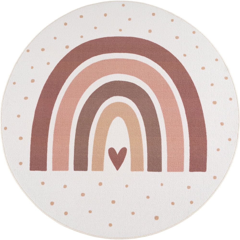 Rond kinderkamer vloerkleed - Coco Regenboog Creme/Roze Rond kinderkamer vloerkleed - Coco Regenboog Creme/Roze