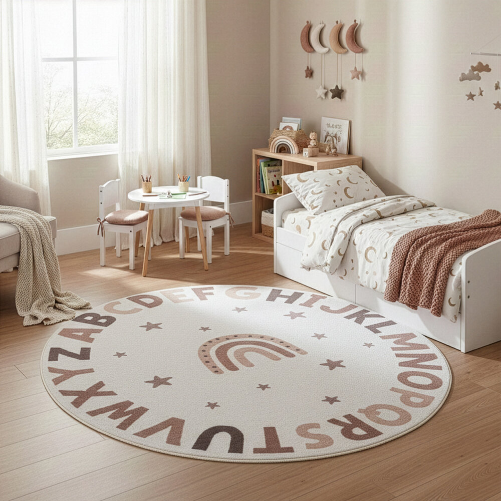 Rond kinderkamer vloerkleed - Coco Alfabet Creme/Kleurrijk Rond kinderkamer vloerkleed - Coco Alfabet Creme/Kleurrijk