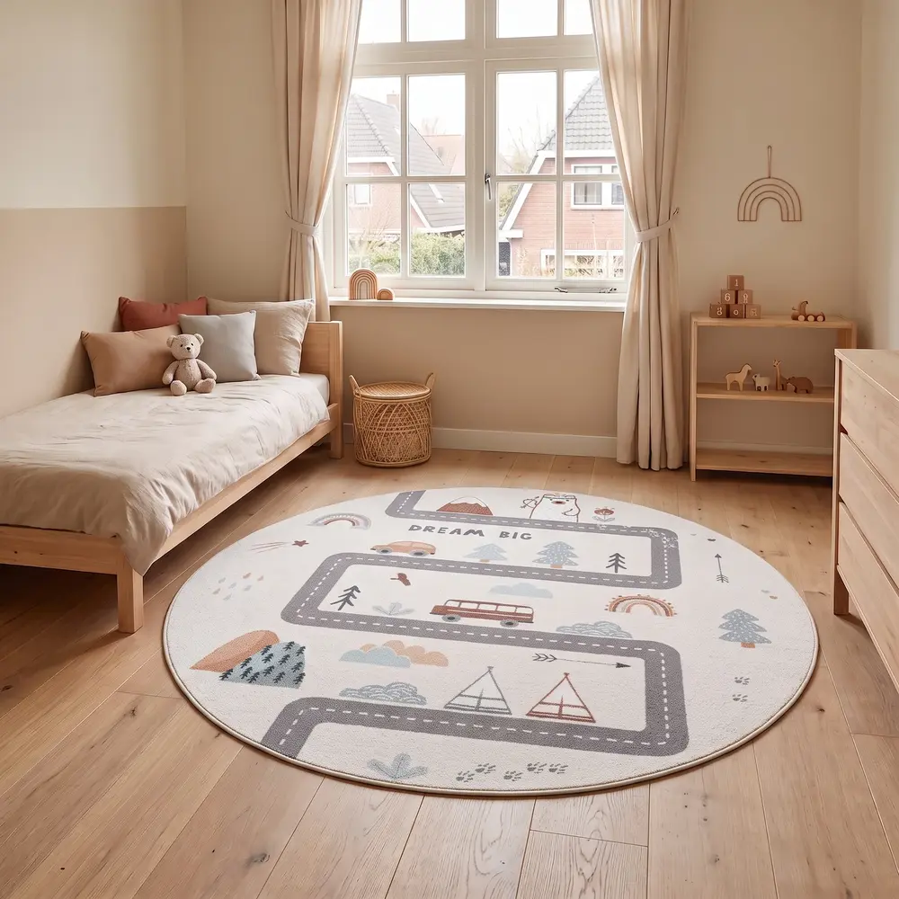 Rond kinderkamer vloerkleed - Coco Droomreis Creme/Kleurrijk