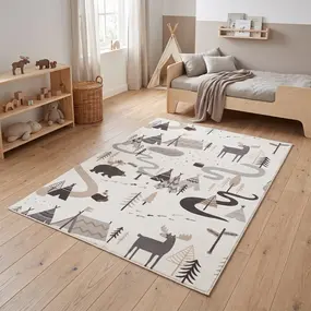 Kinderkamer vloerkleed - Coco Bosavontuur Creme/Grijs