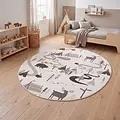 Rond kinderkamer vloerkleed - Coco Bosavontuur Creme/Grijs