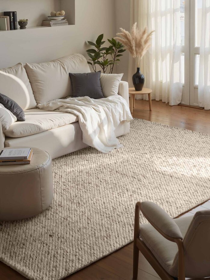 Wollen vloerkleed - Lyon Creme/Bruin Wollen vloerkleed - Lyon Creme/Bruin