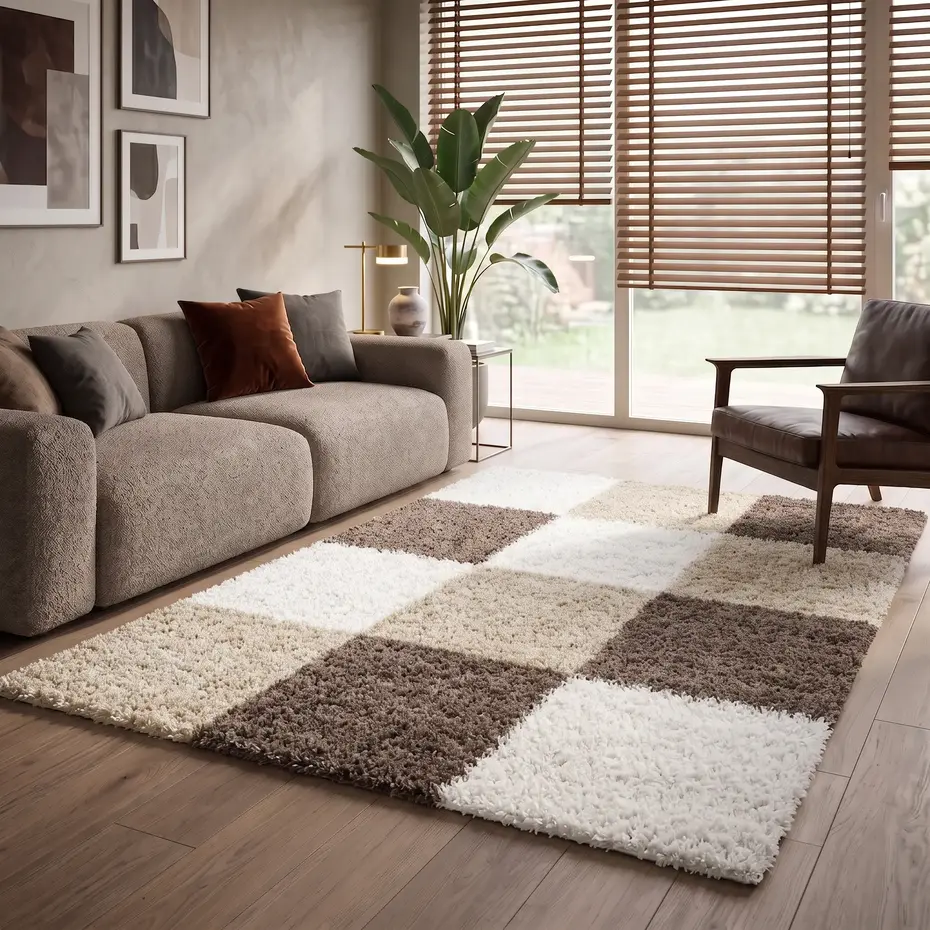 Hoogpolig vloerkleed -candy Shaggy Mocca Geblokt Hoogpolig vloerkleed -candy Shaggy Mocca Geblokt
